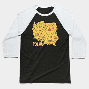 Poland Illustrated Map Baseball T-Shirt